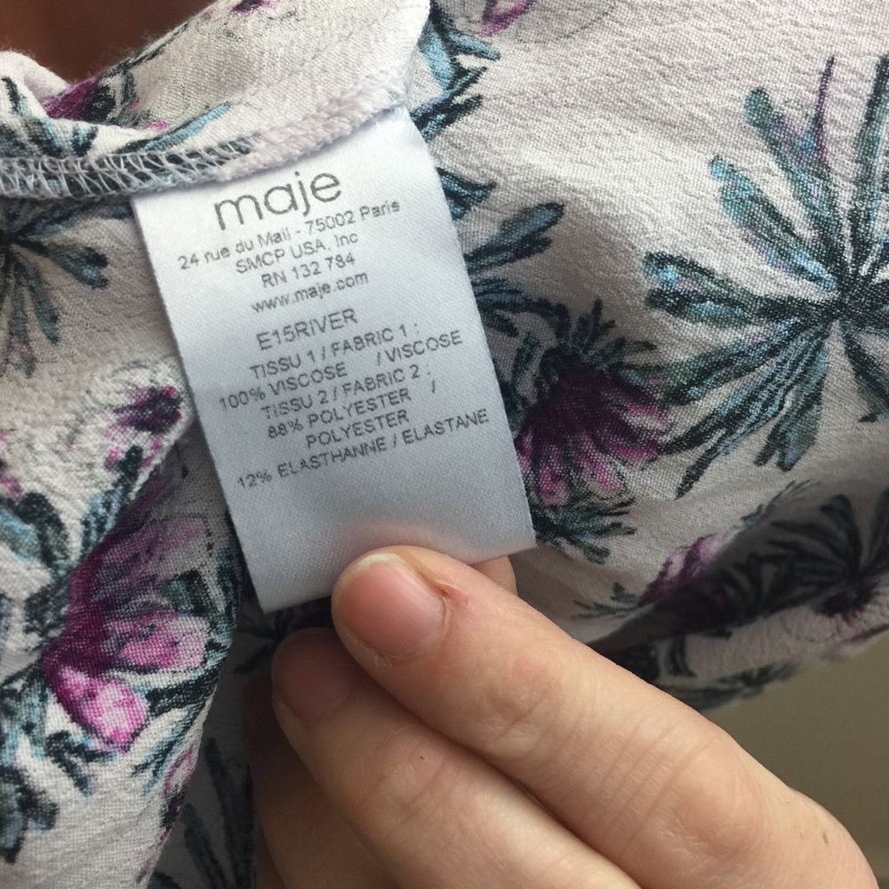 MAJE Floral Purple Wishy Print Mesh Waist Dress - Picture 5 of 8